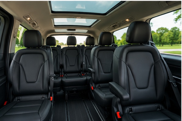 Intérieur confortable d’un VAN 7 places avec chauffeur